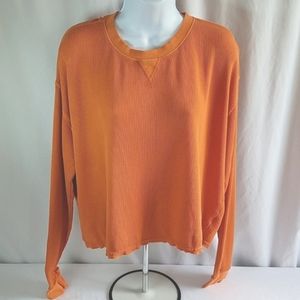 Wild Fable Women's Long Sleeve Boxy Waffe Knit T-Shirt Orange Size Large